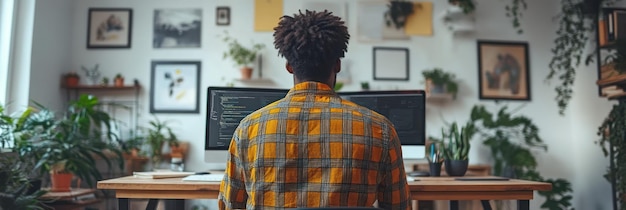 Man Working at Computer in Home Office