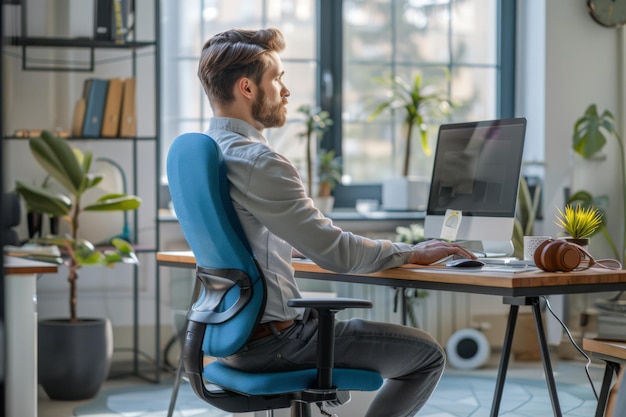 Man Working on Computer in Modern Office