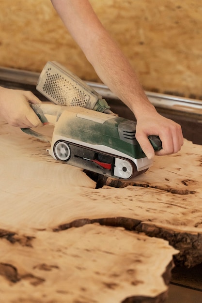 Man working on cutting mdf board