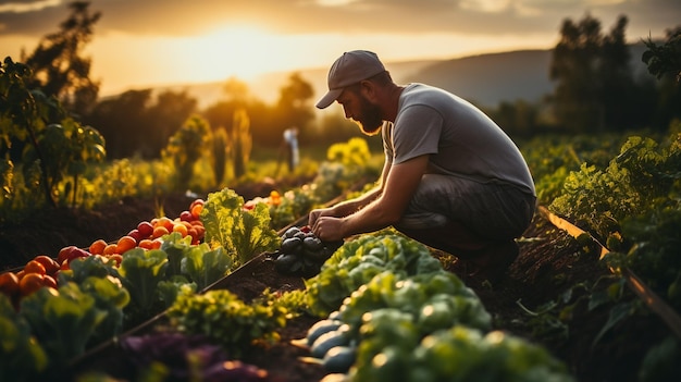 a man working in a field of vegetables