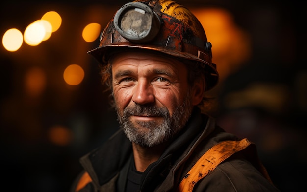 A man working in an iron ore mine standing in front of the sunset