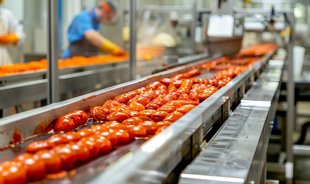 a man working in a kitchen with many hot dogs on the counter