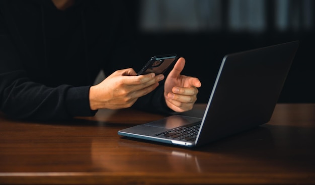 Man working on laptop computer at home