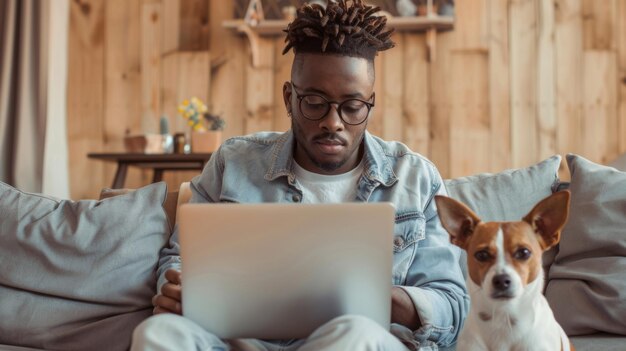 Man Working on Laptop at Home