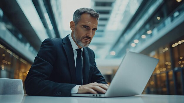 Photo man working on a laptop in an office