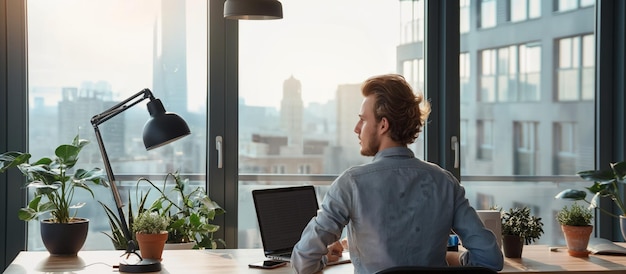 Man Working on Laptop in Office