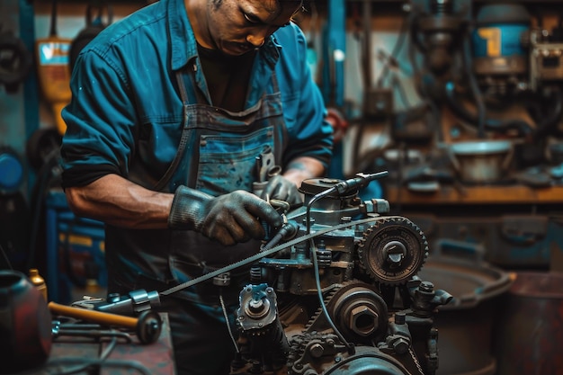 Man Working on Machine in Shop