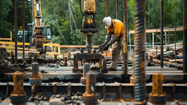 Photo a man working on a metal structure with a worker working on it