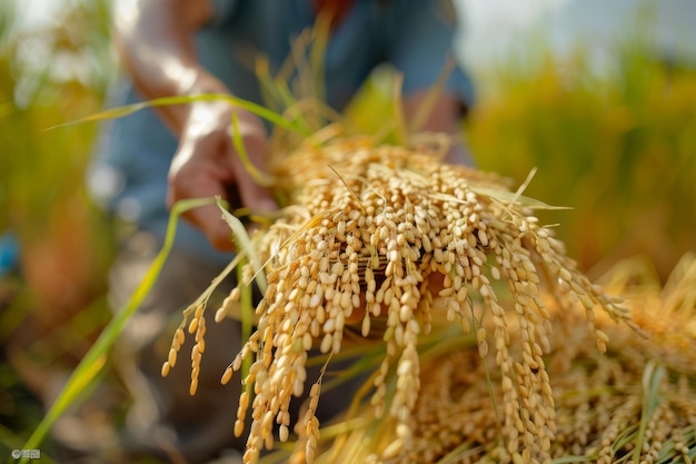 Man Working in Rice paddy Field