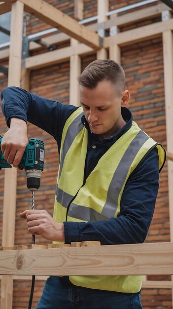 Man working with drill medium shot