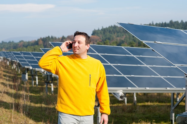 Man working with solar panels 