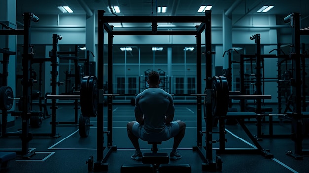 A man works out on exercise equipment in a modern gym