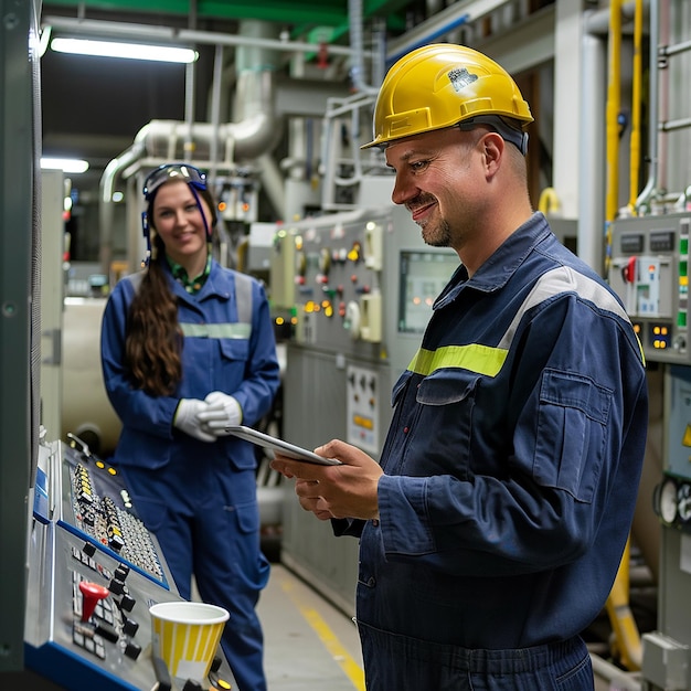 a man in a yellow hard hat is looking at a paper that says quot fire quot