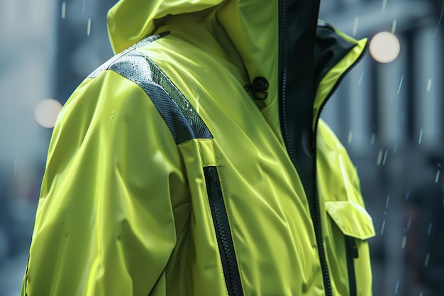 Photo a man in a yellow raincoat with a hood that says  the word  on it