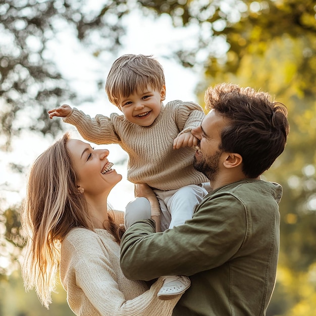 Photo a man and a young child are smiling and the sun is behind them