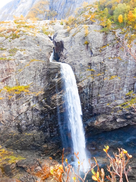 Manafossen norway beautiful northern waterfall norwegian mountains in autumn rogaland norway