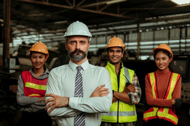 Manager owner of Factory with working and staff portrait in factory