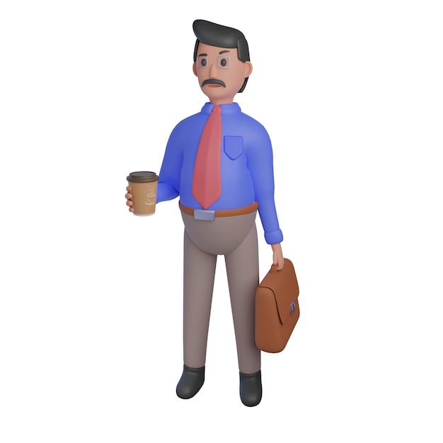 Manager with Briefcase and coffee 3D Illustration