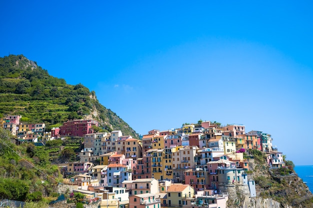 Manarola in Cinque Terre, Italy - July 2016 - The most eye-catching of Cinque Terre towns