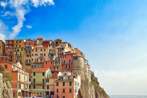 Manarola colorful streets overlooking scenic shoreline