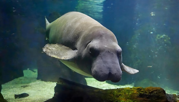 a manatee swimming in an aquarium