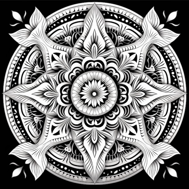 Mandala in Black and White Coloring Page