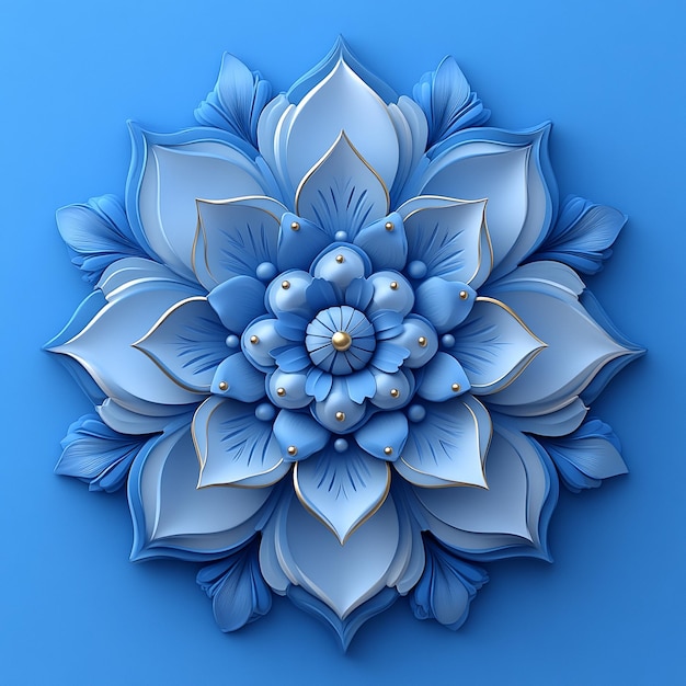 Photo a mandala in blue tones in the shape of a flower 3d meditation concentration