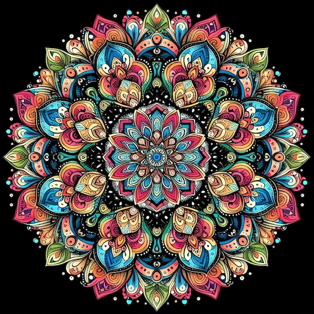 Mandala design with rich colors and complex floral patterns