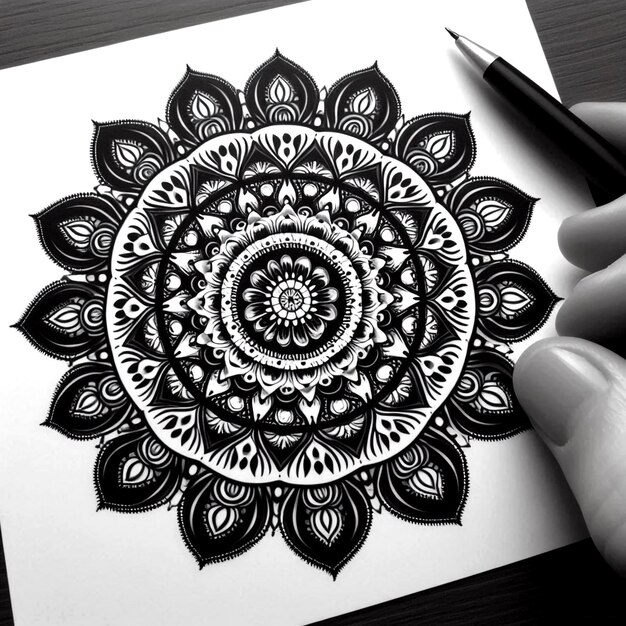 Photo mandala design with vibrant colors and intricate geometric patterns