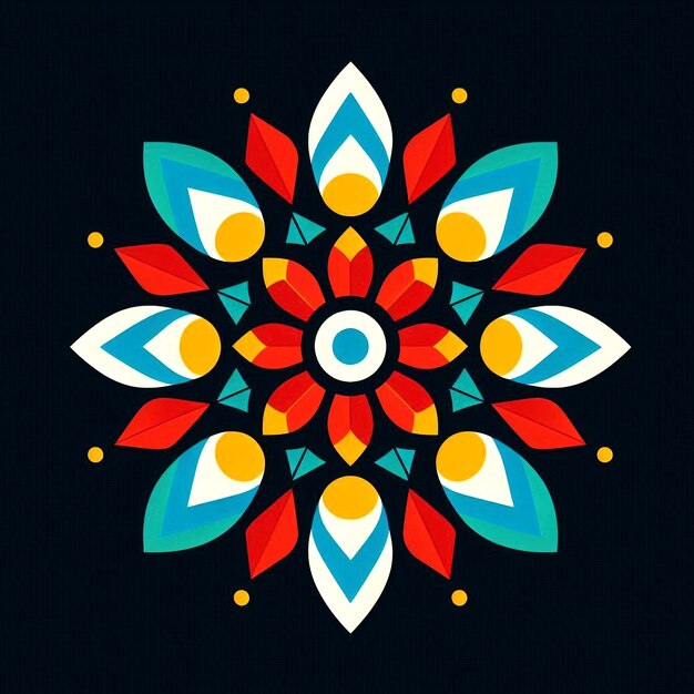 Mandala design with vibrant colors and intricate geometric shapes