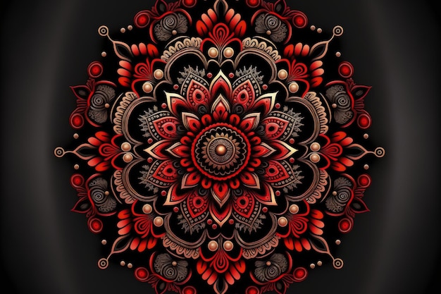 Mandala in red and black Design template for Alpona