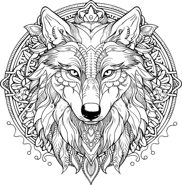 Photo mandala wolf coloring design