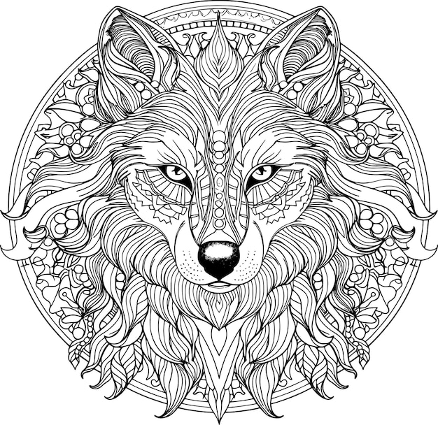 Mandala Wolf Coloring Design