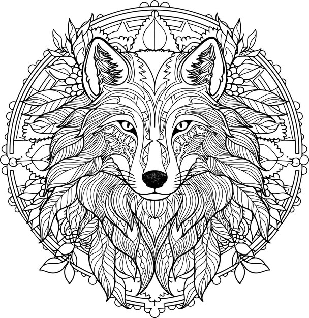 Mandala Wolf Coloring Design