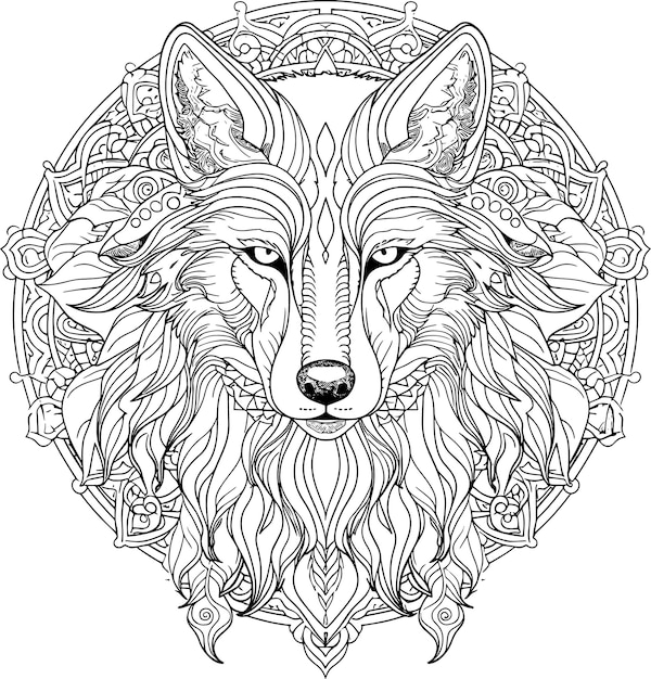 Mandala Wolf Coloring Design