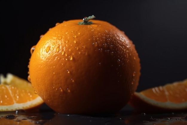 Mandarin orange fruits on black background Generative ai