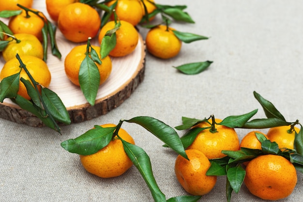 Mandarin oranges with leaves