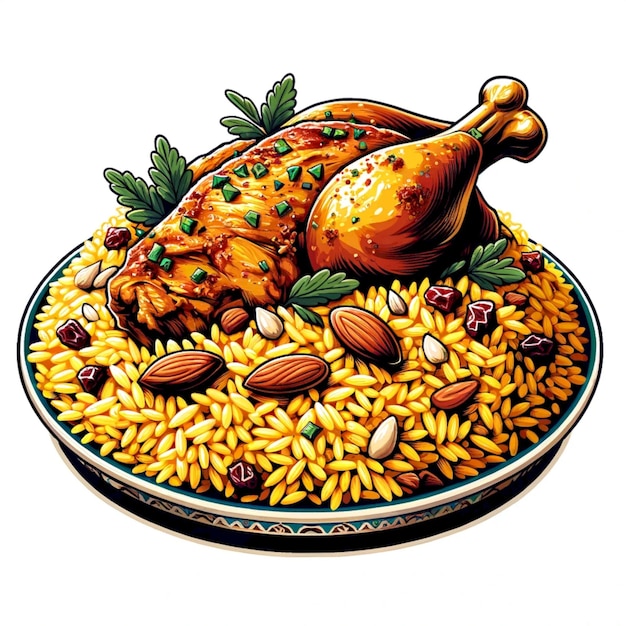 Mandi rice illustration of a typical Saudi Arabian food