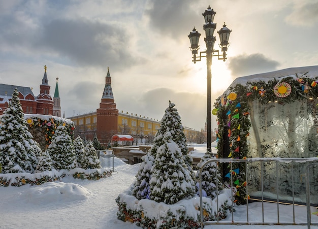 Manezhnaya Square near Moscow Kremlin in winter Russia