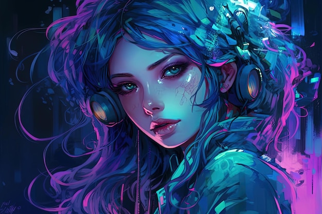 Manga girl cyberpunk fairy tale illustration generative ai