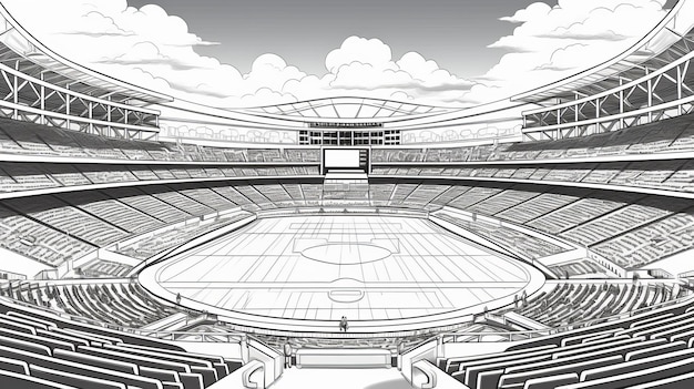 Mangastyle Stadium Coloring Page With Monochrome Line Art