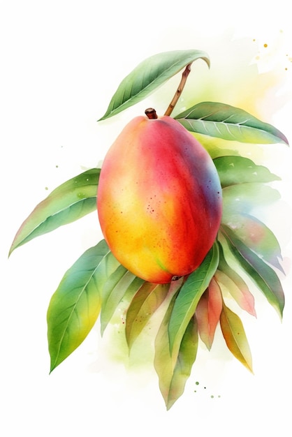 A mango on a branch with leaves