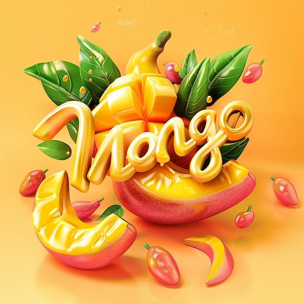 Photo mango day logo typography 3d photo typography