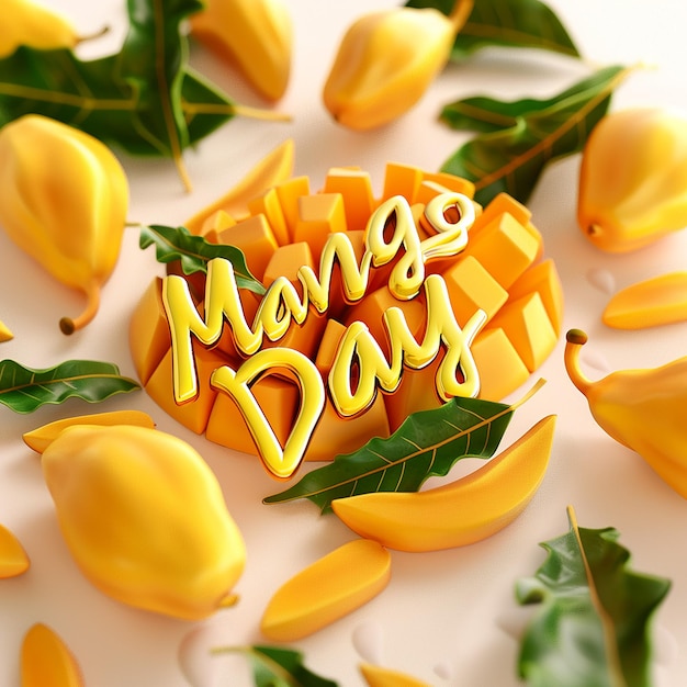 Photo mango day logo typography 3d photo typography