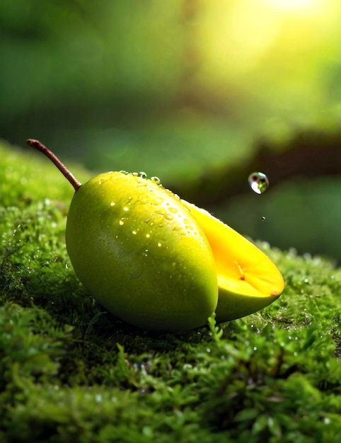 a mango and a drop of waters