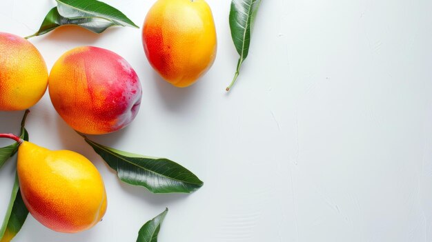 Mango fruit on white background Top view with copy space