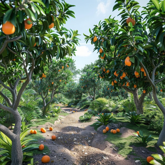 mango garden fruit tree cultivation with tropical fruits generative ai