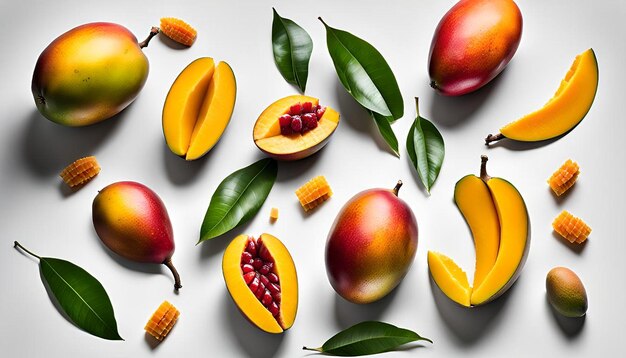 A mango and half on a white background