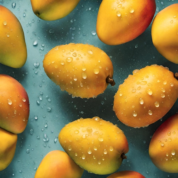 a mango is surrounded by water droplets