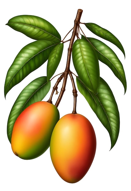 Mango Isolated Transparent Background Old Botanical Picture